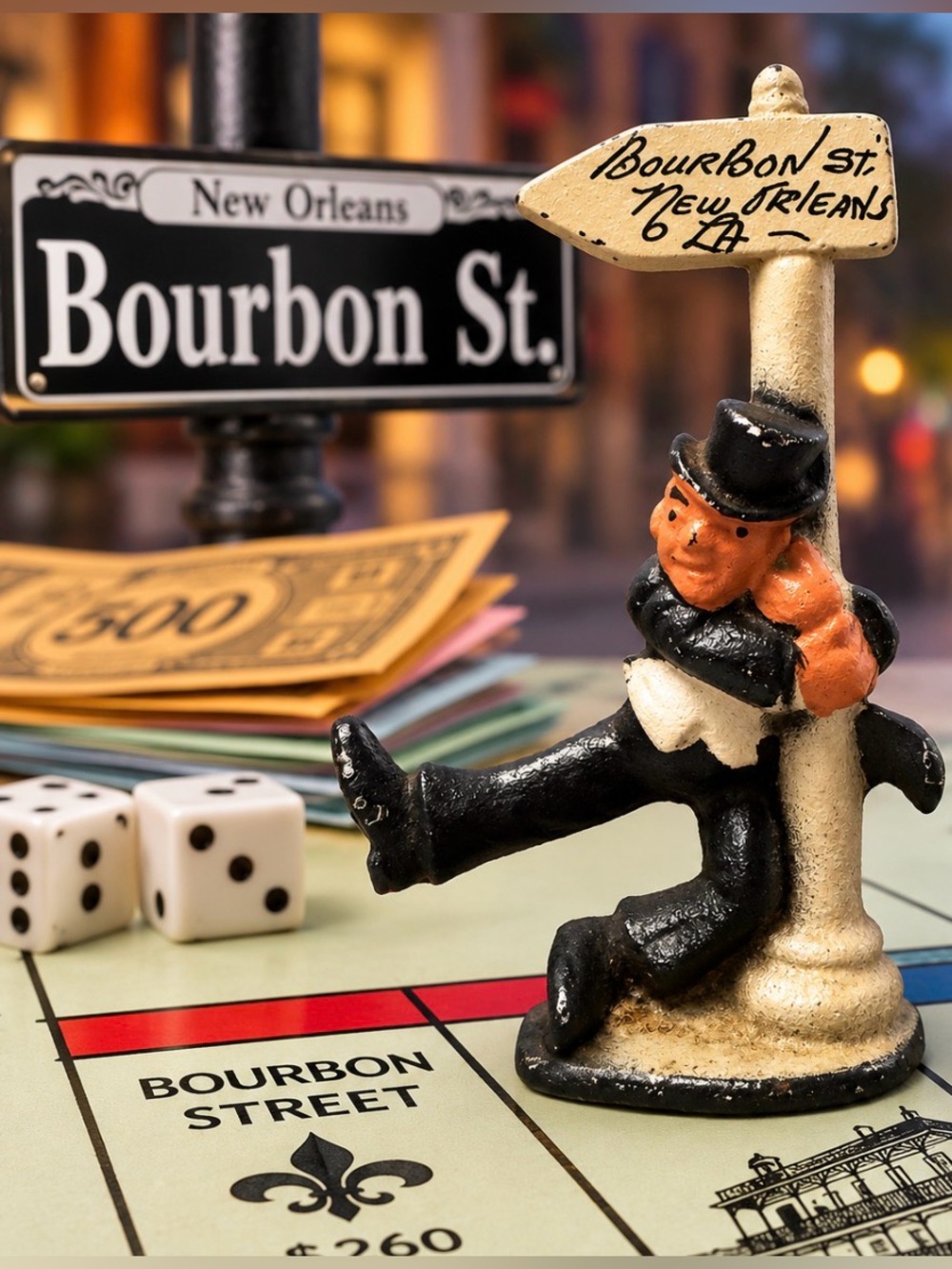 Vintage 4” Cast Iron Bourbon Street New Orleans Souvenir Figurine Statue Decor
